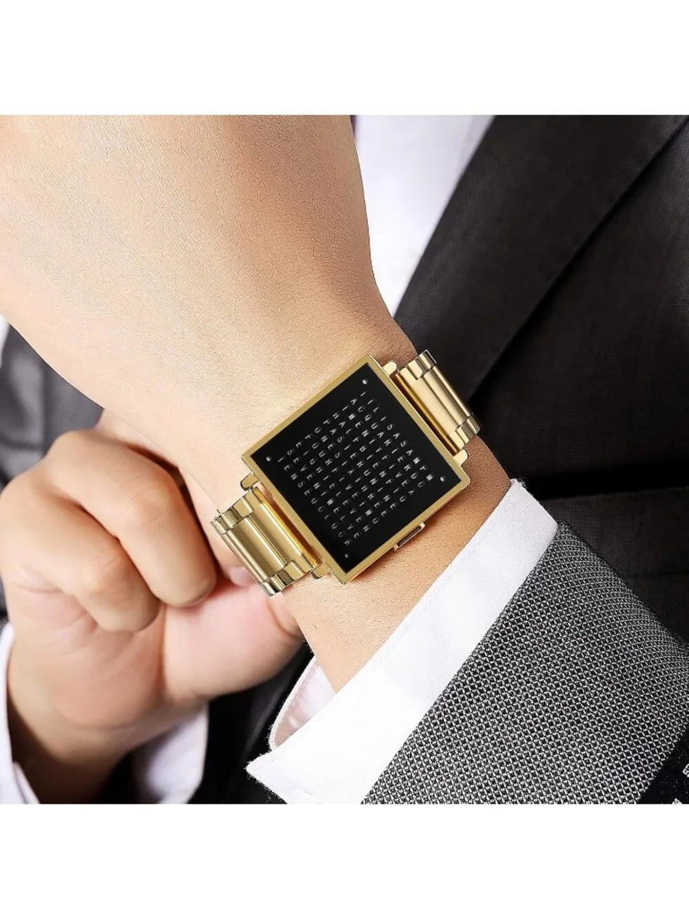Men's Gold Analog Stainless Steel Multifunctional Waterproof Square Wrist Watch